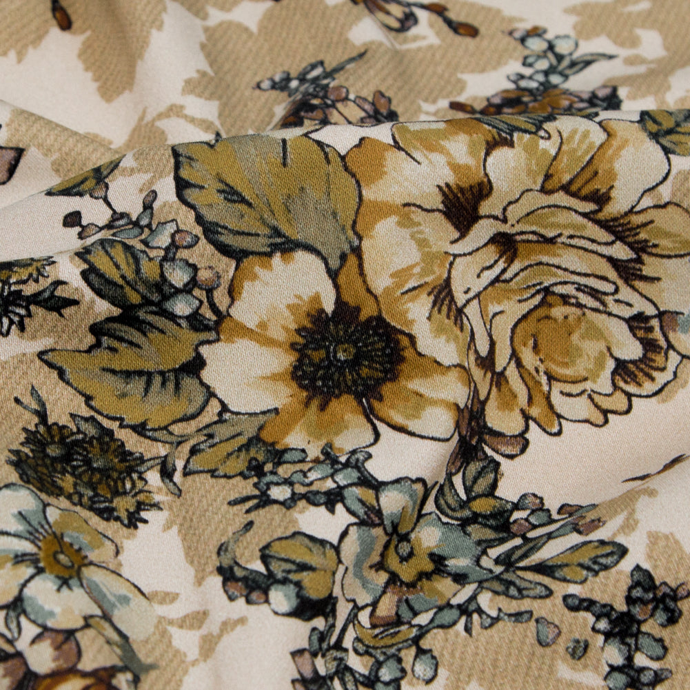 Stretch Cotton Sateen - Beige Flowers and Shadows - Spectral Lights Print - Mood Exclusive Crow Collection - Detail Stretch Cotton Sateen - Beige Flowers and Shadows - Spectral Lights Print - Mood Exclusive Crow Collection - Detail