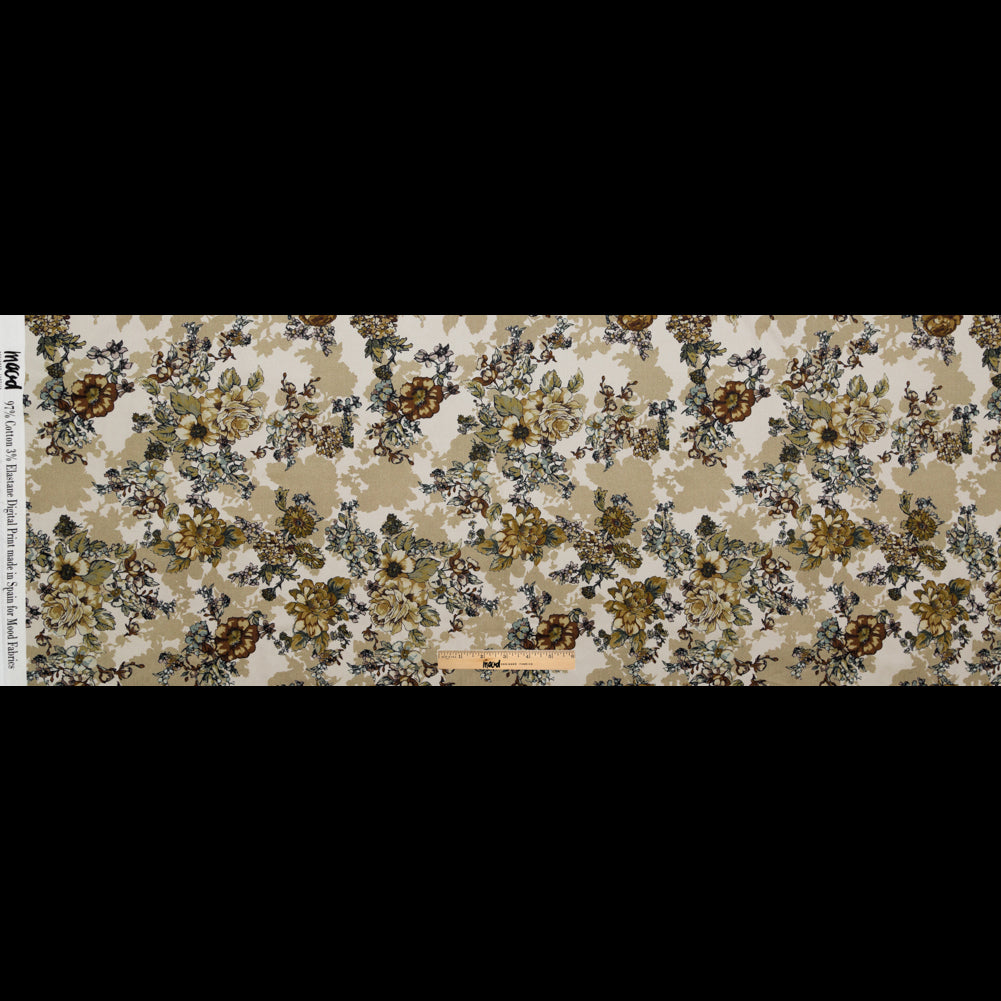 Stretch Cotton Sateen - Beige Flowers and Shadows - Spectral Lights Print - Mood Exclusive Crow Collection - Full Stretch Cotton Sateen - Beige Flowers and Shadows - Spectral Lights Print - Mood Exclusive Crow Collection - Full