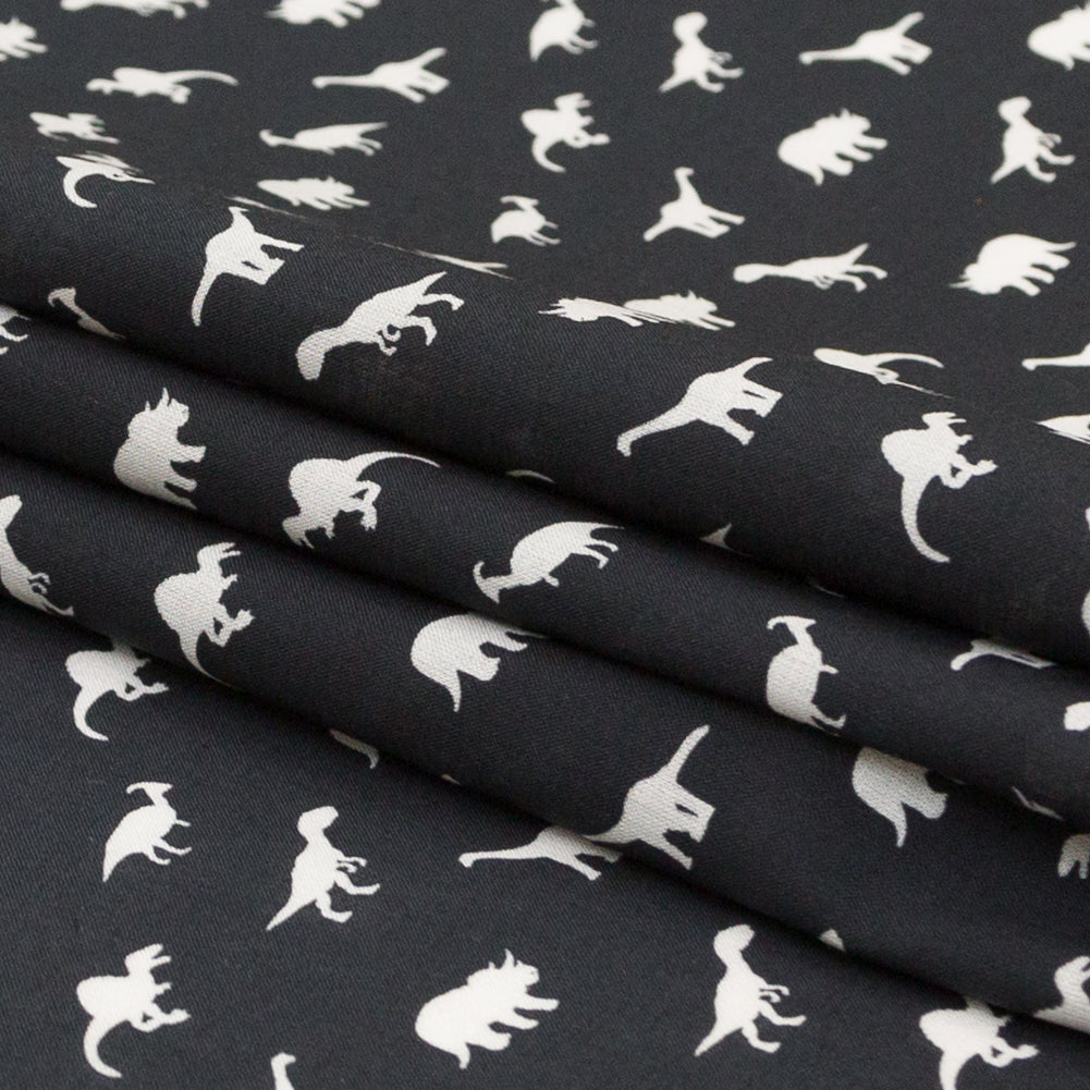 Cotton Voile - Black and White Dinosaurs - Allegorical Dreams and Presentiments Print - Mood Exclusive Crow Collection Folded Cotton Voile - Black and White Dinosaurs - Allegorical Dreams and Presentiments Print - Mood Exclusive Crow Collection Folded