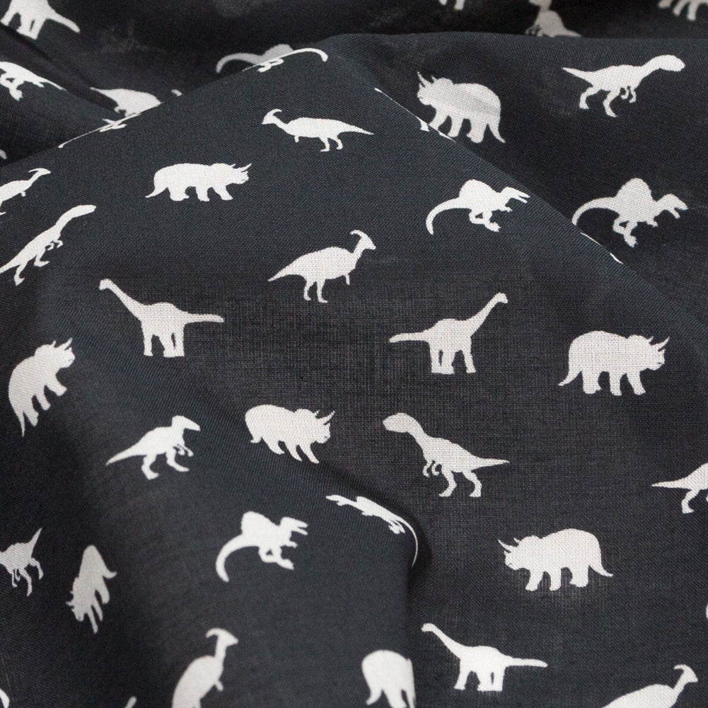 Cotton Voile - Black and White Dinosaurs - Allegorical Dreams and Presentiments Print - Mood Exclusive Crow Collection Detail Cotton Voile - Black and White Dinosaurs - Allegorical Dreams and Presentiments Print - Mood Exclusive Crow Collection Detail