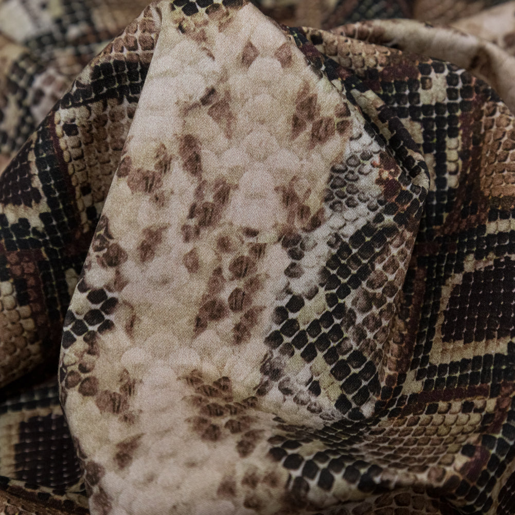 Stretch Cotton Sateen - Black and Beige Snakeskin - Slithering Sophistication Print - Mood Exclusive Serengeti Collection - Detail Stretch Cotton Sateen - Black and Beige Snakeskin - Slithering Sophistication Print - Mood Exclusive Serengeti Collection - Detail