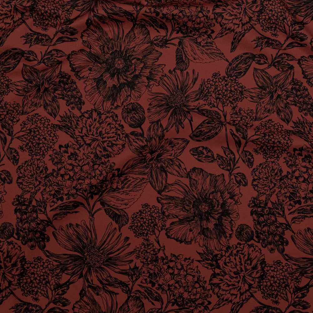 Stretch Cotton Sateen - Brown and Black Floral - Ephemeral Flora Print - Mood Exclusive Serengeti Collection Stretch Cotton Sateen - Brown and Black Floral - Ephemeral Flora Print - Mood Exclusive Serengeti Collection