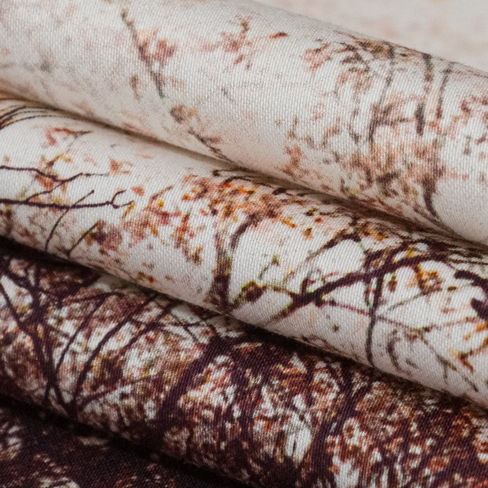 Stretch Cotton Sateen Panel - Brown Tree Branches - Celestial Canopy Print - Mood Exclusive Serengeti Collection - Folded Stretch Cotton Sateen Panel - Brown Tree Branches - Celestial Canopy Print - Mood Exclusive Serengeti Collection - Folded