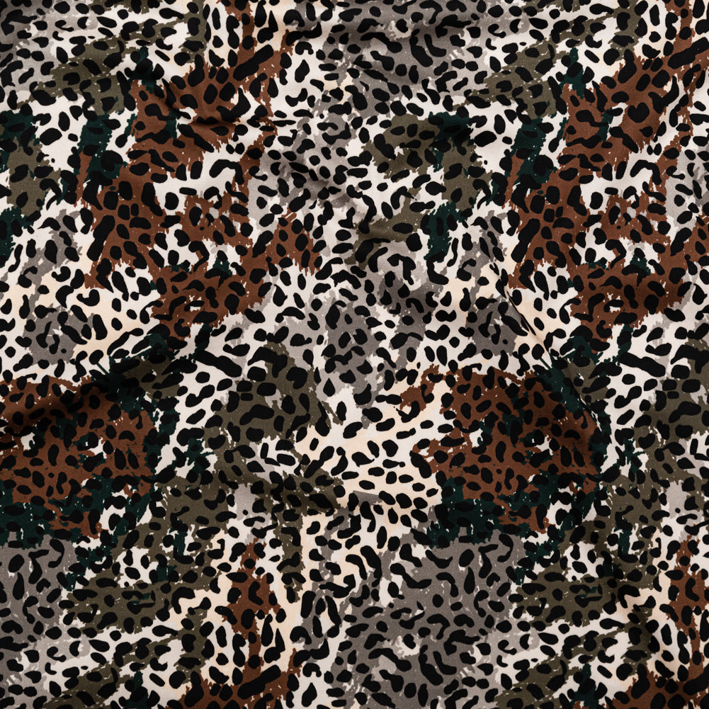Stretch Cotton Sateen - Green and Brown Animal Spots - Guerrilla Safari Print - Mood Exclusive Serengeti Collection Stretch Cotton Sateen - Green and Brown Animal Spots - Guerrilla Safari Print - Mood Exclusive Serengeti Collection