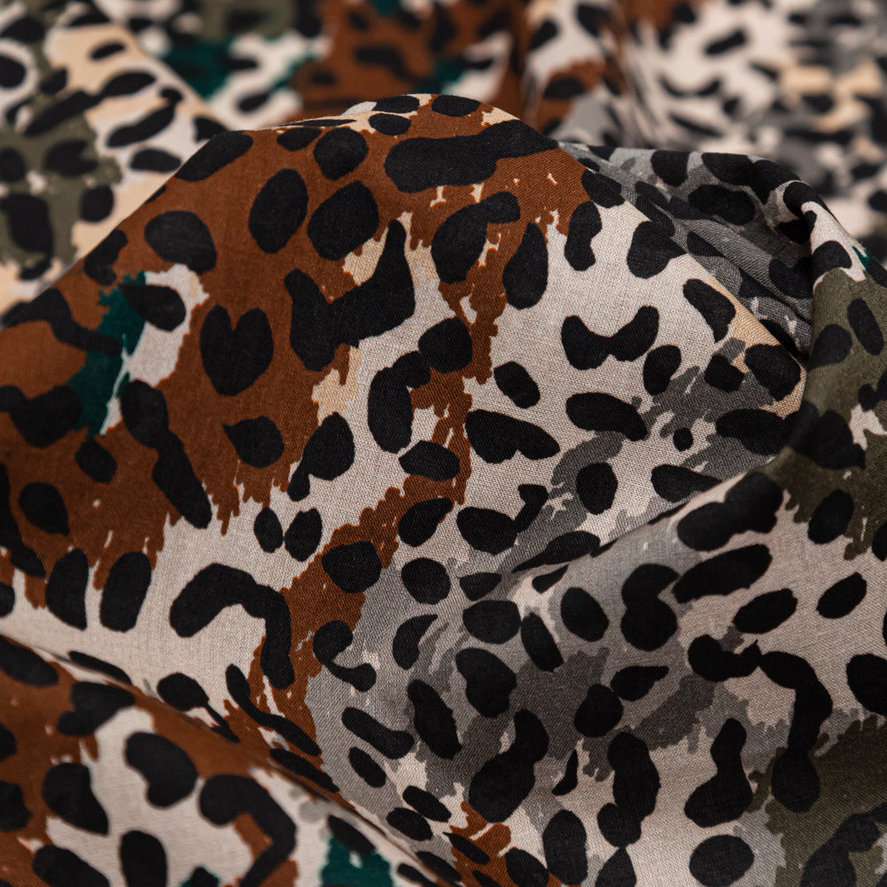 Cotton Voile - Green and Brown Animal Spots - Guerrilla Safari Print - Mood Exclusive Serengeti Collection - Detail Cotton Voile - Green and Brown Animal Spots - Guerrilla Safari Print - Mood Exclusive Serengeti Collection - Detail