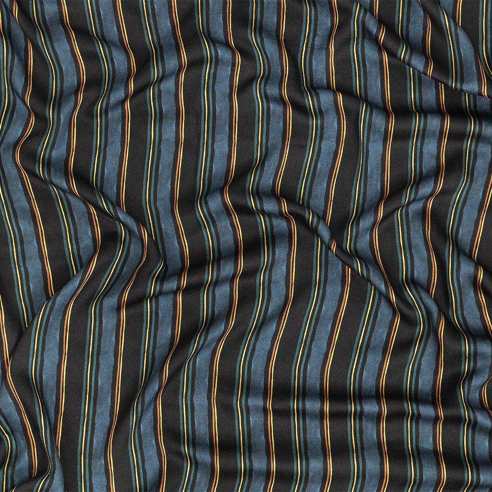 Rayon Challis - Navy and Blue Stripes - Linear Transcendence Print - Mood Exclusive Tumunyana Collection Rayon Challis - Navy and Blue Stripes - Linear Transcendence Print - Mood Exclusive Tumunyana Collection