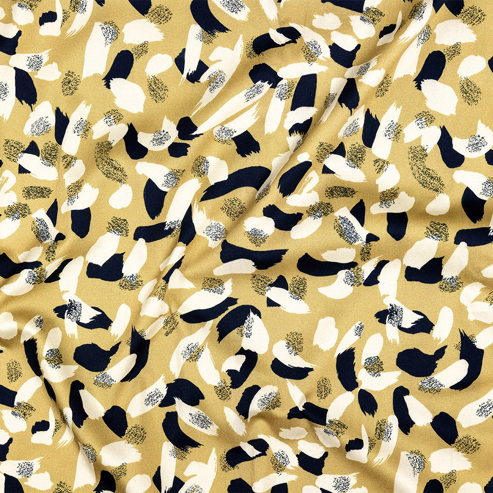 Stretch Cotton Sateen - Yellow, Navy and White Brushstrokes - Nebulous Amalgam Print - Mood Exclusive Tumunyana Collection Stretch Cotton Sateen - Yellow, Navy and White Brushstrokes - Nebulous Amalgam Print - Mood Exclusive Tumunyana Collection