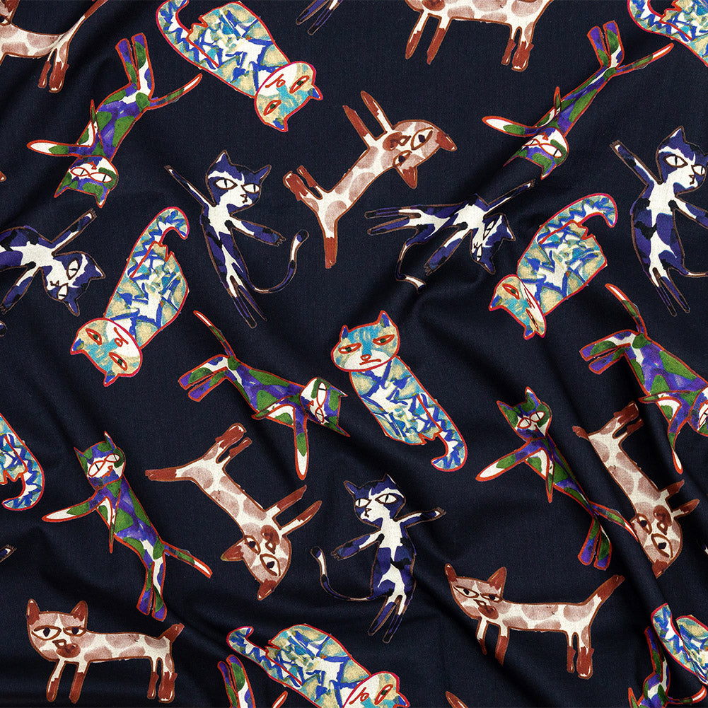 Cotton Voile - Colorful Cats on Black - Fatuous Felines Print - Mood Exclusive Tumunyana Collection Cotton Voile - Colorful Cats on Black - Fatuous Felines Print - Mood Exclusive Tumunyana Collection