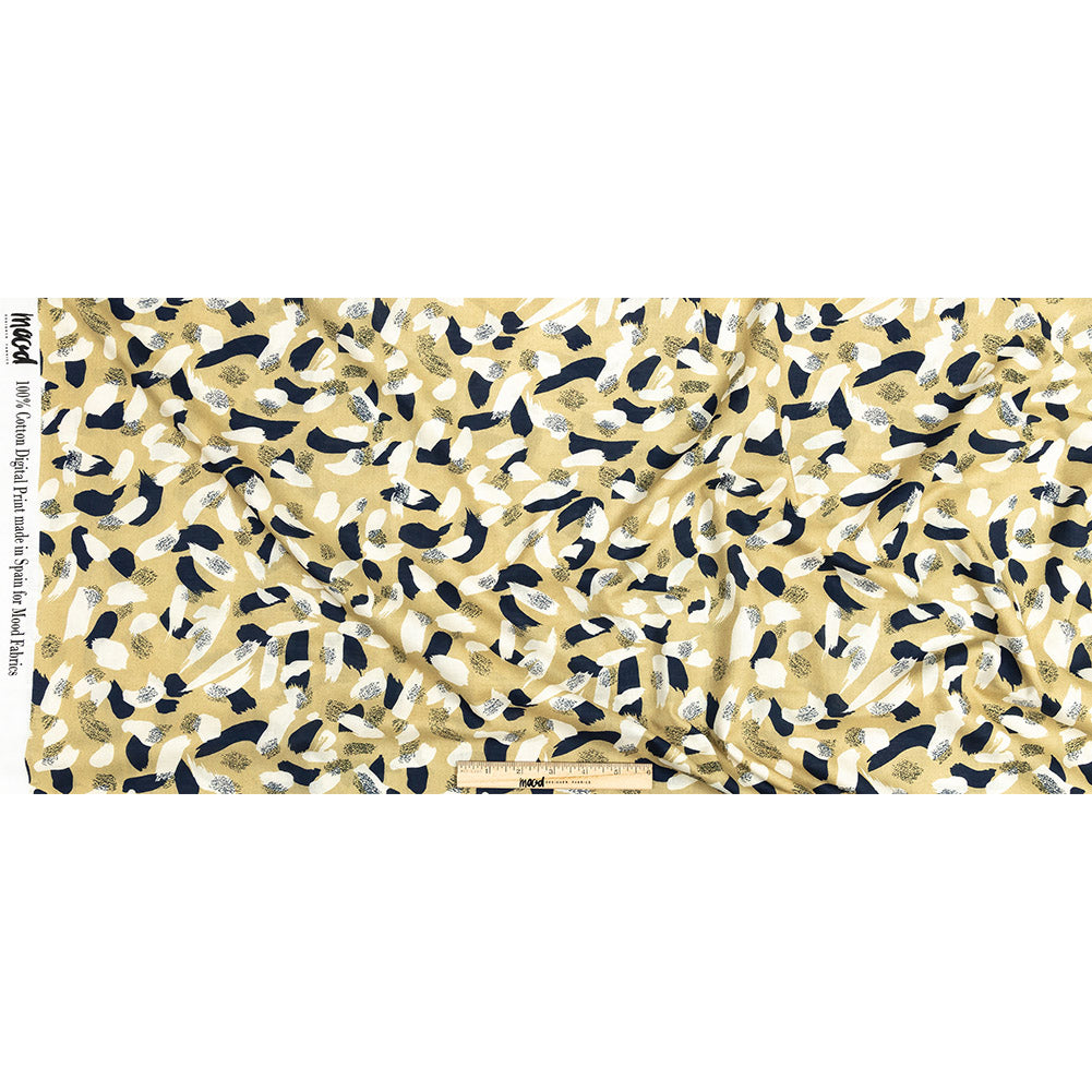 Cotton Voile - Yellow, Navy and White Brushstrokes - Nebulous Amalgam Print - Mood Exclusive Tumunyana Collection Full Cotton Voile - Yellow, Navy and White Brushstrokes - Nebulous Amalgam Print - Mood Exclusive Tumunyana Collection Full