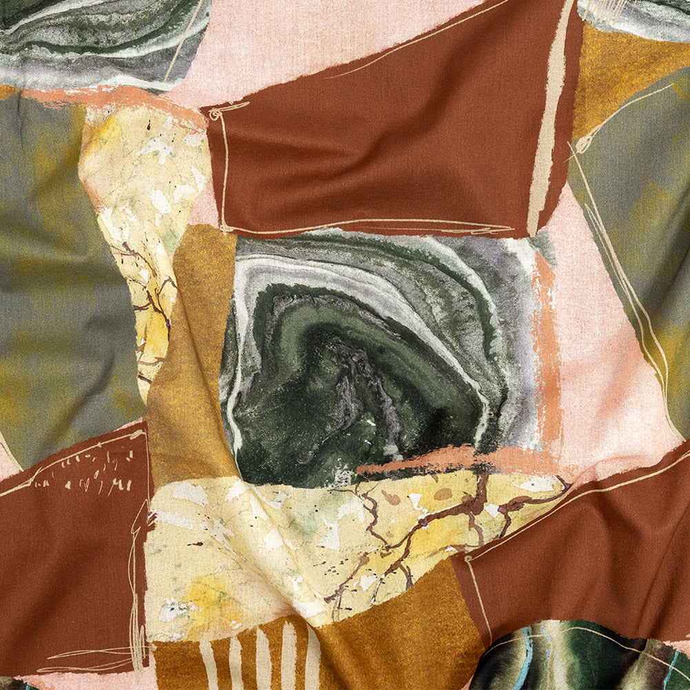 Cotton Voile - Rust, Olive and Ochre Geometric Abstract - Distorted Dimensions Print - Mood Exclusive Tumunyana Collection Cotton Voile - Rust, Olive and Ochre Geometric Abstract - Distorted Dimensions Print - Mood Exclusive Tumunyana Collection