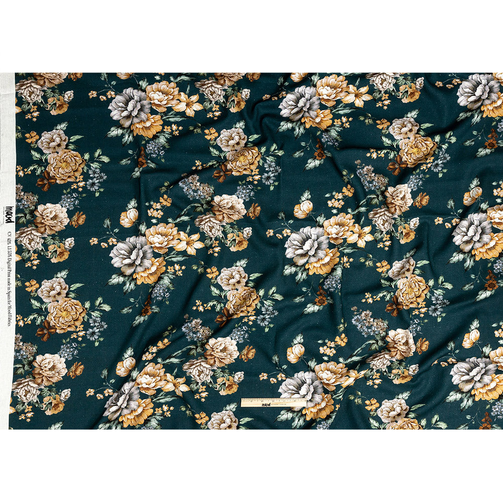 Linen and Rayon Woven - Teal and Orange Floral - Peony Prowess Print - Mood Exclusive Tumunyana Collection - Full Linen and Rayon Woven - Teal and Orange Floral - Peony Prowess Print - Mood Exclusive Tumunyana Collection - Full