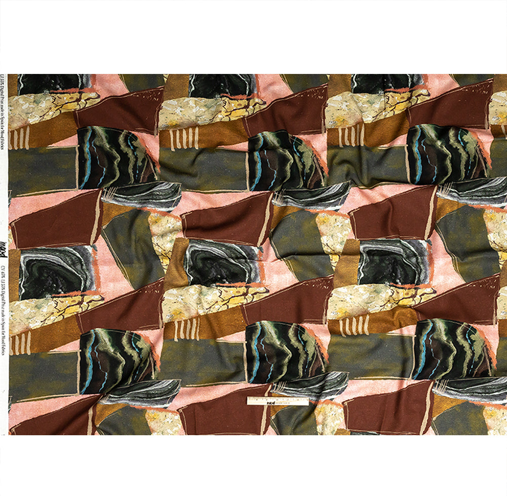 Linen and Rayon Woven - Rust, Olive and Ochre Geometric Abstract - Distorted Dimensions Print - Mood Exclusive Tumunyana Collection - Full Linen and Rayon Woven - Rust, Olive and Ochre Geometric Abstract - Distorted Dimensions Print - Mood Exclusive Tumunyana Collection - Full