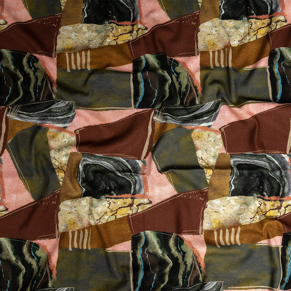 Linen and Rayon Woven - Rust, Olive and Ochre Geometric Abstract - Distorted Dimensions Print - Mood Exclusive Tumunyana Collection Linen and Rayon Woven - Rust, Olive and Ochre Geometric Abstract - Distorted Dimensions Print - Mood Exclusive Tumunyana Collection