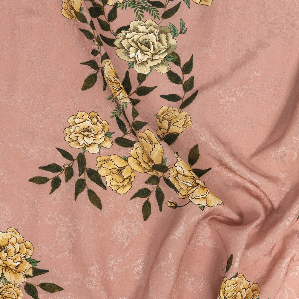 Rayon Jacquard - Pink and Yellow Roses - Grazie Print - Mood Exclusive Viso Collection Rayon Jacquard - Pink and Yellow Roses - Grazie Print - Mood Exclusive Viso Collection