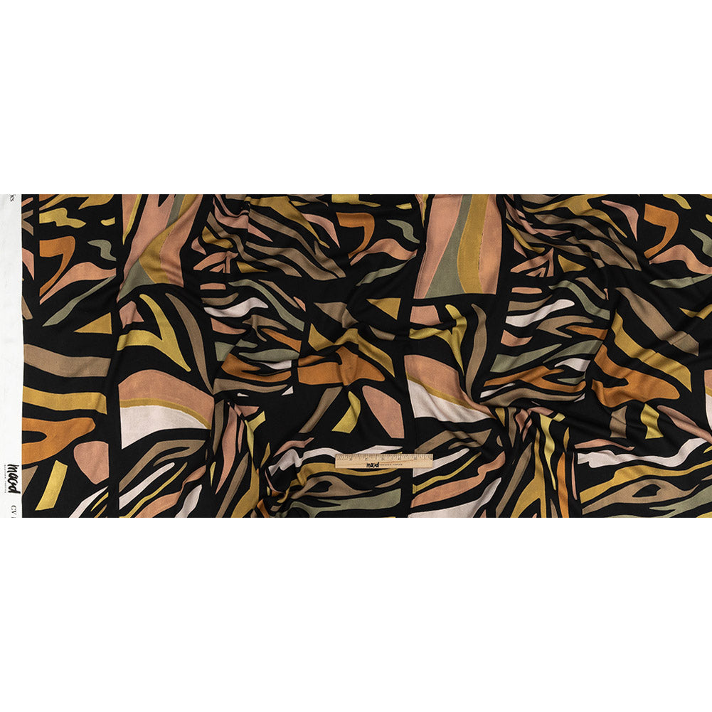 Rayon Challis - Black and Green Animal Stripe Patchwork - In Bocca al Lupo Print - Mood Exclusive Viso Collection - Full Rayon Challis - Black and Green Animal Stripe Patchwork - In Bocca al Lupo Print - Mood Exclusive Viso Collection - Full
