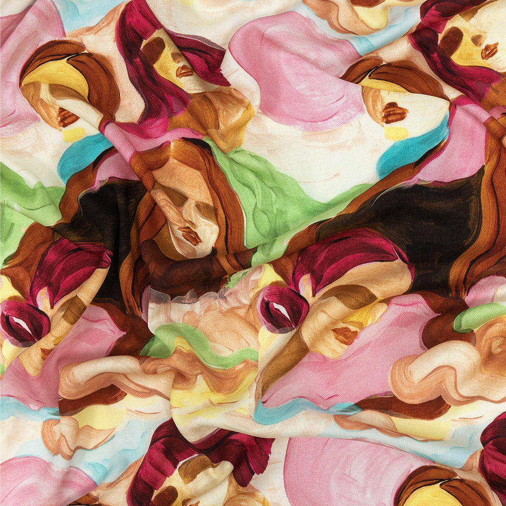 Rayon Challis - Rainbow Painterly Faces - Artemisia Print - Mood Exclusive Viso Collection Rayon Challis - Rainbow Painterly Faces - Artemisia Print - Mood Exclusive Viso Collection