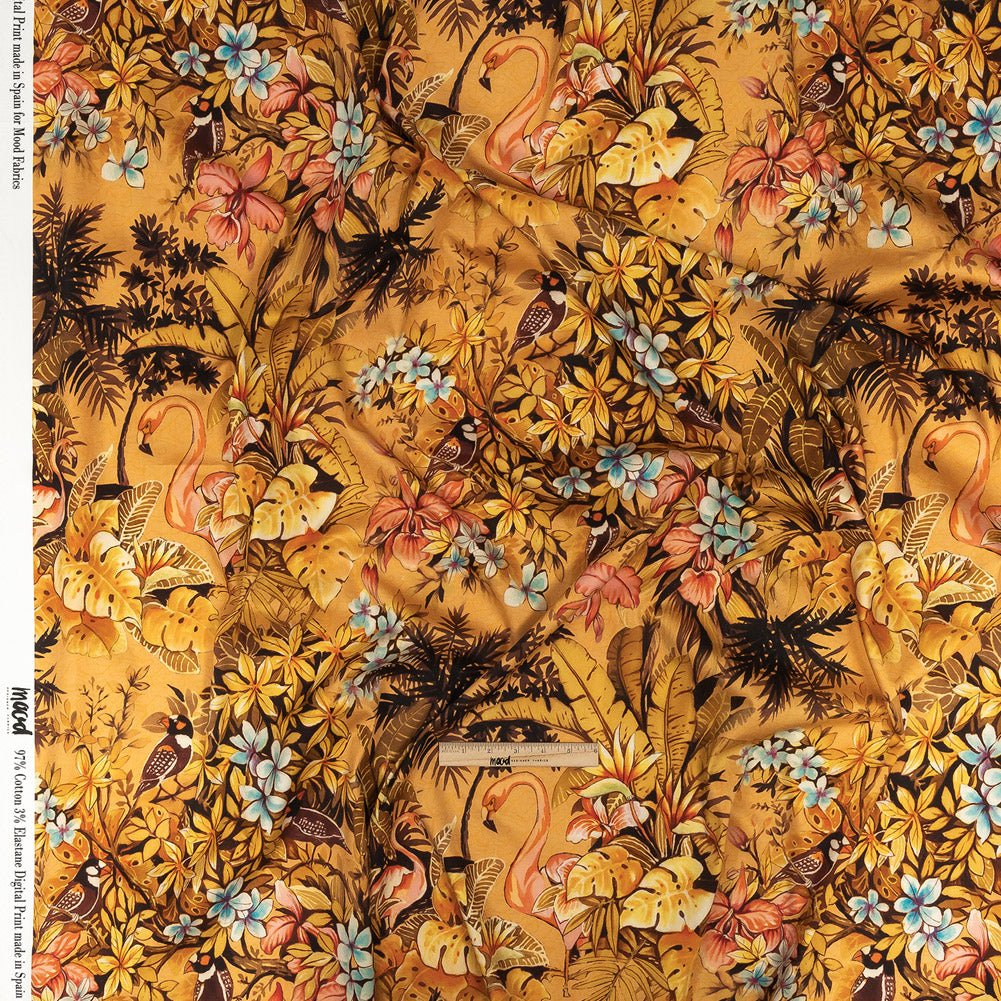 Stretch Cotton Sateen - Gold and Pink Flamingoes and Flowers - Toscana Print - Mood Exclusive Viso Collection Full Stretch Cotton Sateen - Gold and Pink Flamingoes and Flowers - Toscana Print - Mood Exclusive Viso Collection Full