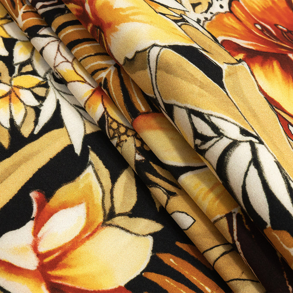 Stretch Cotton Sateen - Black and Gold Floral - Chiaroscuro Print - Mood Exclusive Viso Collection Folded Stretch Cotton Sateen - Black and Gold Floral - Chiaroscuro Print - Mood Exclusive Viso Collection Folded