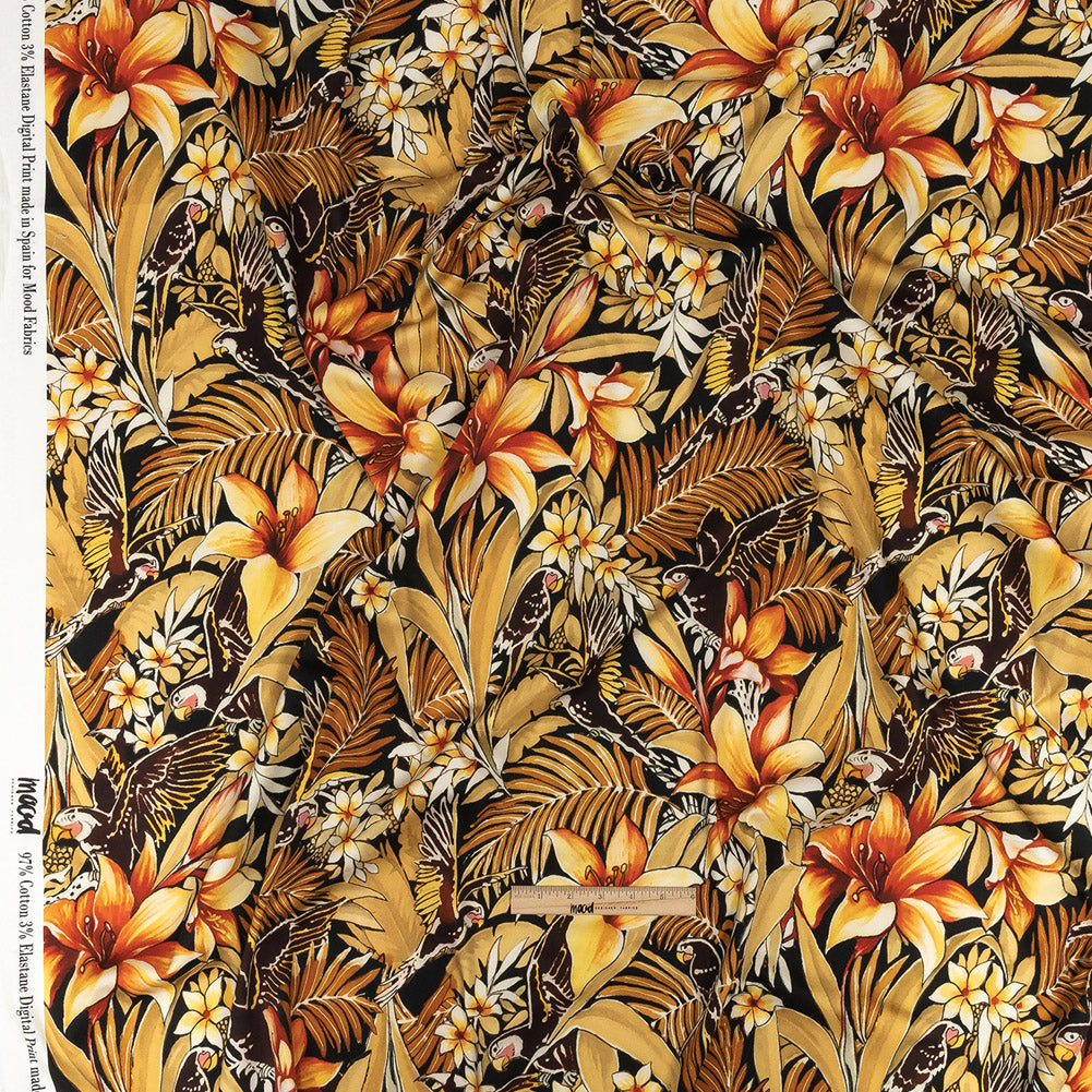 Stretch Cotton Sateen - Black and Gold Floral - Chiaroscuro Print - Mood Exclusive Viso Collection Full Stretch Cotton Sateen - Black and Gold Floral - Chiaroscuro Print - Mood Exclusive Viso Collection Full