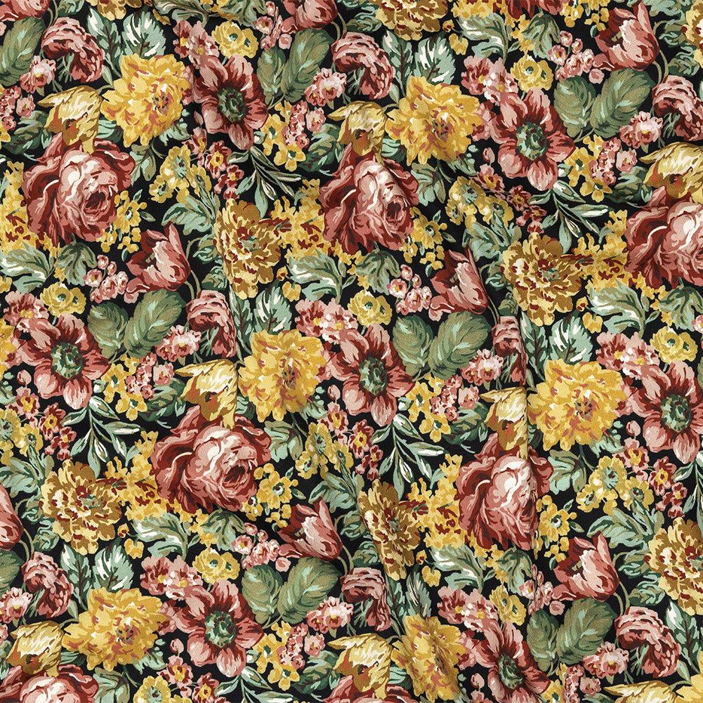 Stretch Cotton Sateen - Yellow, Pink and Green Floral - Tappezzeria Print - Mood Exclusive Viso Collection Stretch Cotton Sateen - Yellow, Pink and Green Floral - Tappezzeria Print - Mood Exclusive Viso Collection