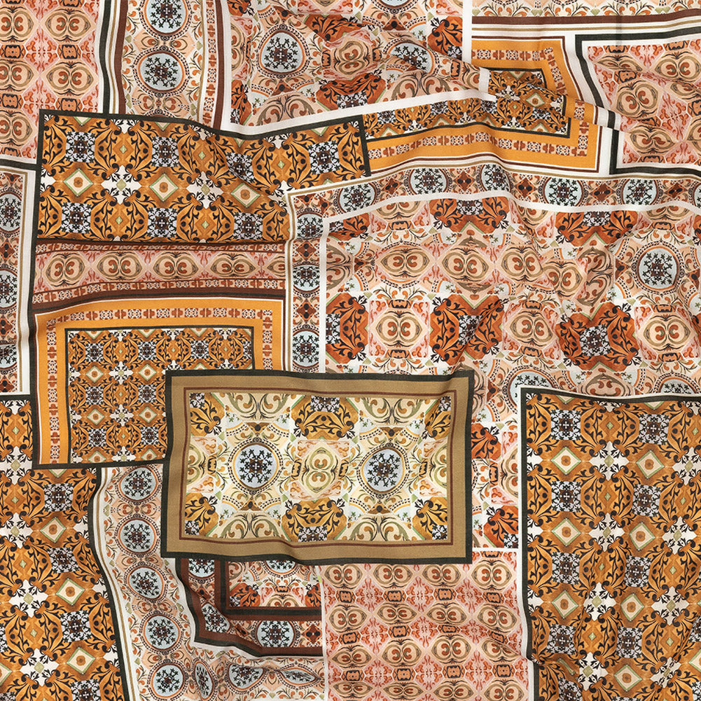 Cotton Voile - Pink and Orange Ornate Patchwork - Arabesco Print - Mood Exclusive Viso Collection Cotton Voile - Pink and Orange Ornate Patchwork - Arabesco Print - Mood Exclusive Viso Collection