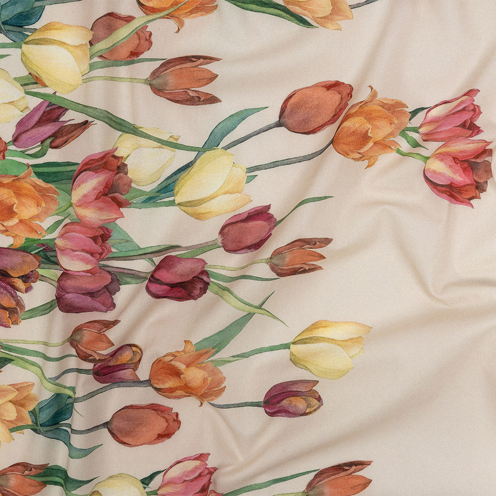 Cotton Voile - Pink, Red and Yellow Tulips Border - Camminata Print - Mood Exclusive Viso Collection Cotton Voile - Pink, Red and Yellow Tulips Border - Camminata Print - Mood Exclusive Viso Collection
