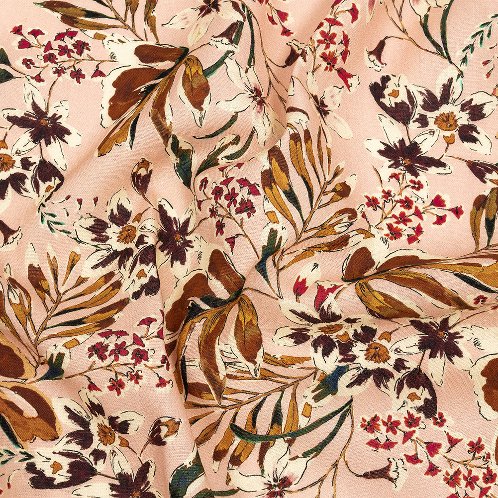 Linen and Rayon Woven - Pink Floral - Primavera Print - Mood Exclusive Viso Collection Linen and Rayon Woven - Pink Floral - Primavera Print - Mood Exclusive Viso Collection