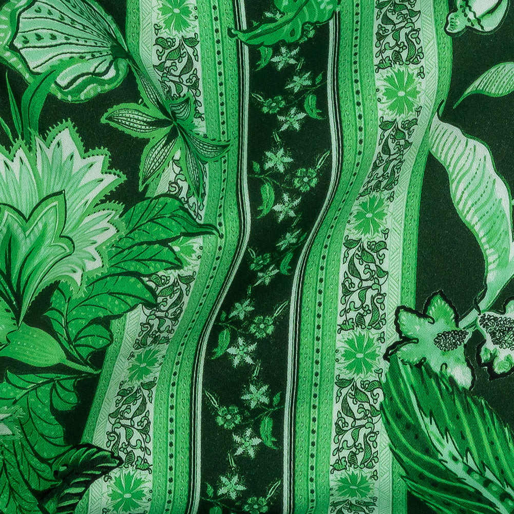 Stretch Cotton Sateen - Kelly Green Floral Stripes - Mood Exclusive Palazzo dei Fiori Print - Detail Stretch Cotton Sateen - Kelly Green Floral Stripes - Mood Exclusive Palazzo dei Fiori Print - Detail