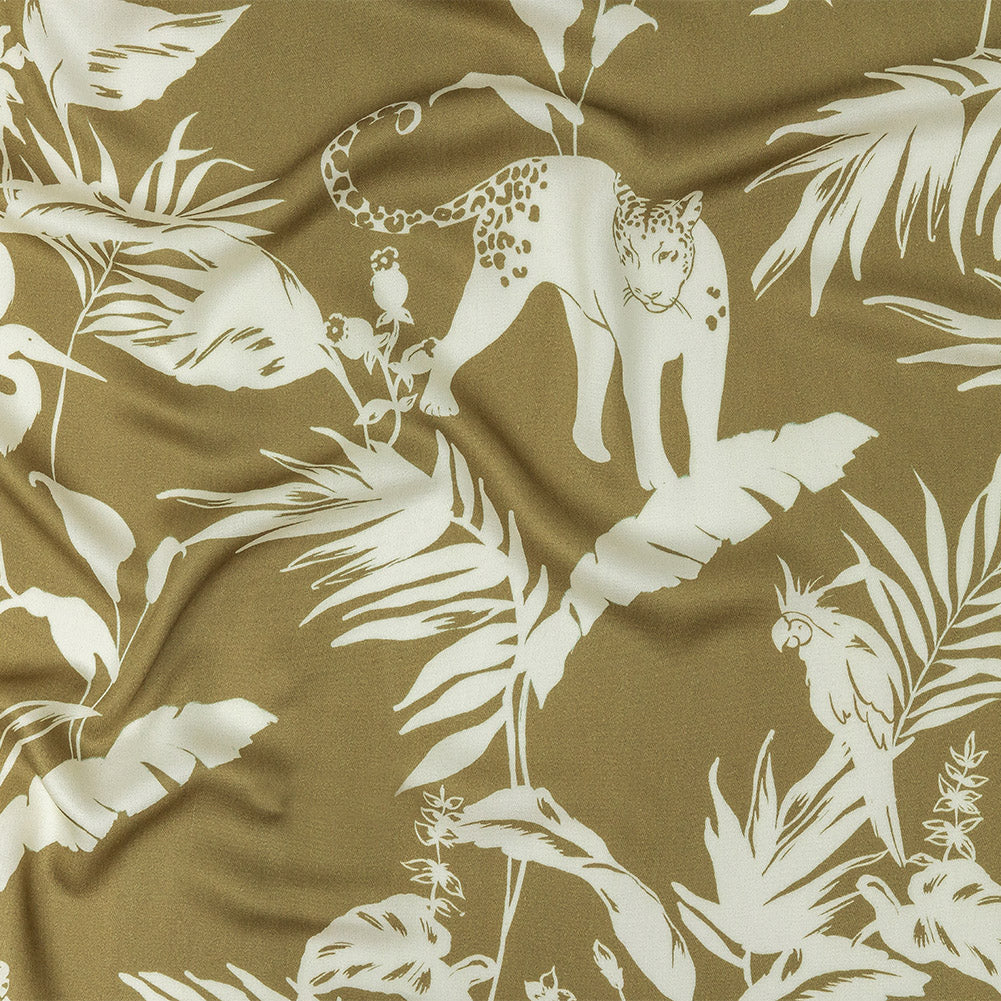 Rayon Challis - Olive Animals and Leaves - Understory Samba Print - Mood Exclusive Rio Collection Rayon Challis - Olive Animals and Leaves - Understory Samba Print - Mood Exclusive Rio Collection