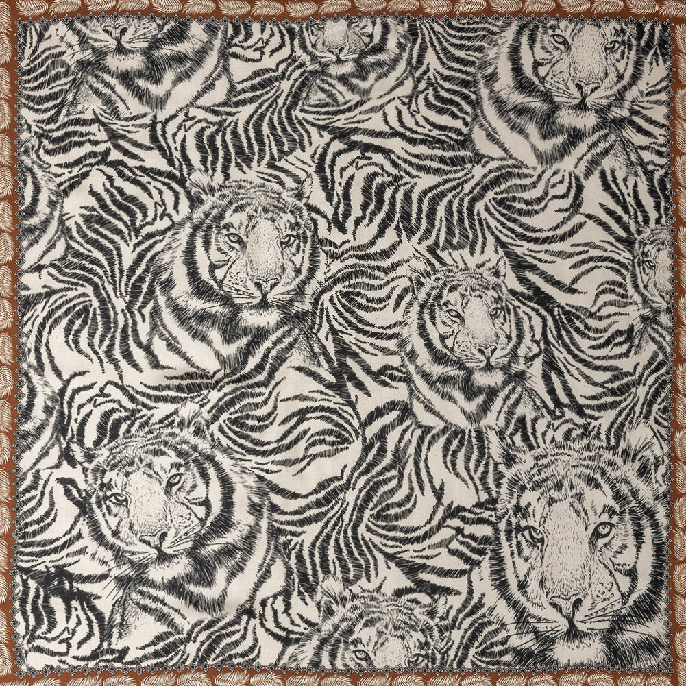 Rayon Challis Panel - Black and White Tigers - Smiling Peril Print - Mood Exclusive Rio Collection Rayon Challis Panel - Black and White Tigers - Smiling Peril Print - Mood Exclusive Rio Collection