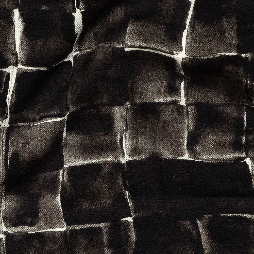 Rayon Challis - Gray Painted Squares - Haunted Blocks Print - Mood Exclusive Twilight Collection Detail Rayon Challis - Gray Painted Squares - Haunted Blocks Print - Mood Exclusive Twilight Collection Detail