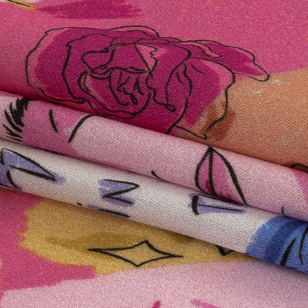 Rayon Challis - Rainbow Self Care Illustrations - Eating Bon Bons Print - Mood Exclusive Sugar Collection - Folded Rayon Challis - Rainbow Self Care Illustrations - Eating Bon Bons Print - Mood Exclusive Sugar Collection - Folded