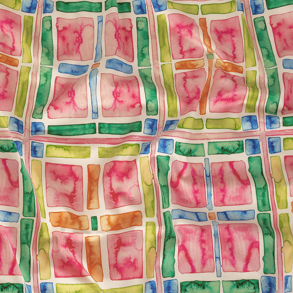 Stretch Cotton Sateen - Rainbow Watercolor Plaid - Jujube Jubilee Print - Mood Exclusive Sugar Collection Stretch Cotton Sateen - Rainbow Watercolor Plaid - Jujube Jubilee Print - Mood Exclusive Sugar Collection