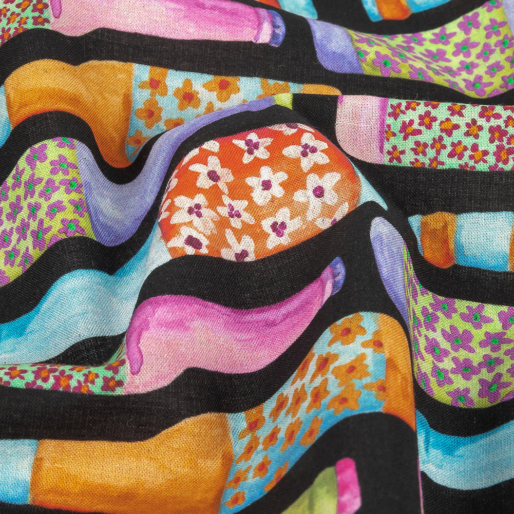 Cotton Voile - Rainbow Bottles on Black - Pop Bottle Parade Print - Mood Exclusive Sugar Collection - Detail Cotton Voile - Rainbow Bottles on Black - Pop Bottle Parade Print - Mood Exclusive Sugar Collection - Detail
