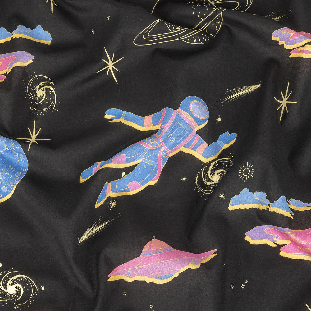 Cotton Voile - Black, Pink and Blue Astronauts in Space - Sweet Dreams Print - Mood Exclusive Sugar Collection Cotton Voile - Black, Pink and Blue Astronauts in Space - Sweet Dreams Print - Mood Exclusive Sugar Collection