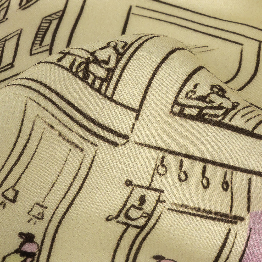 Rayon Challis - Multicolor Streetscapes and Trees - Growing Roots Print - Mood Exclusive Wisteria Collection Detail Rayon Challis - Multicolor Streetscapes and Trees - Growing Roots Print - Mood Exclusive Wisteria Collection Detail