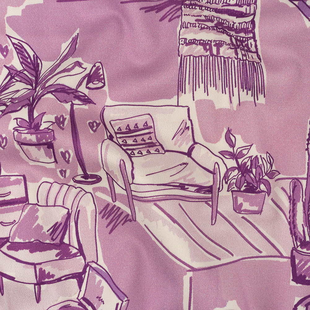 Stretch Cotton Sateen - Lilac Indoor Spaces - Where You're Planted Print - Mood Exclusive Wisteria Collection Stretch Cotton Sateen - Lilac Indoor Spaces - Where You're Planted Print - Mood Exclusive Wisteria Collection
