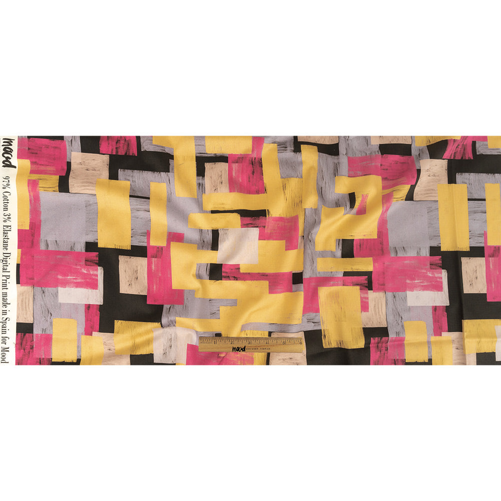 Stretch Cotton Sateen - Purple, Pink and Yellow Painterly Geometric - Theory of Abstraction Print - Mood Exclusive Wisteria Collection Full Stretch Cotton Sateen - Purple, Pink and Yellow Painterly Geometric - Theory of Abstraction Print - Mood Exclusive Wisteria Collection Full