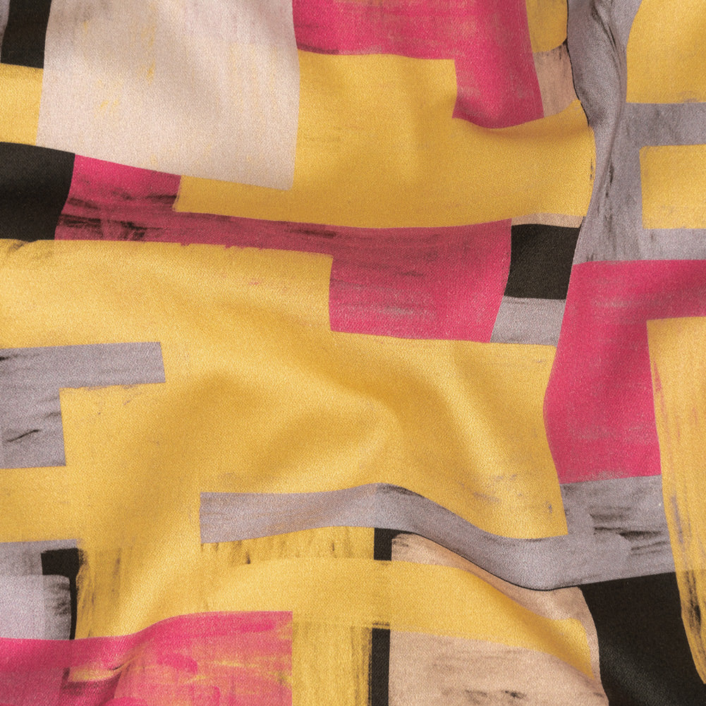 Stretch Cotton Sateen - Purple, Pink and Yellow Painterly Geometric - Theory of Abstraction Print - Mood Exclusive Wisteria Collection Stretch Cotton Sateen - Purple, Pink and Yellow Painterly Geometric - Theory of Abstraction Print - Mood Exclusive Wisteria Collection
