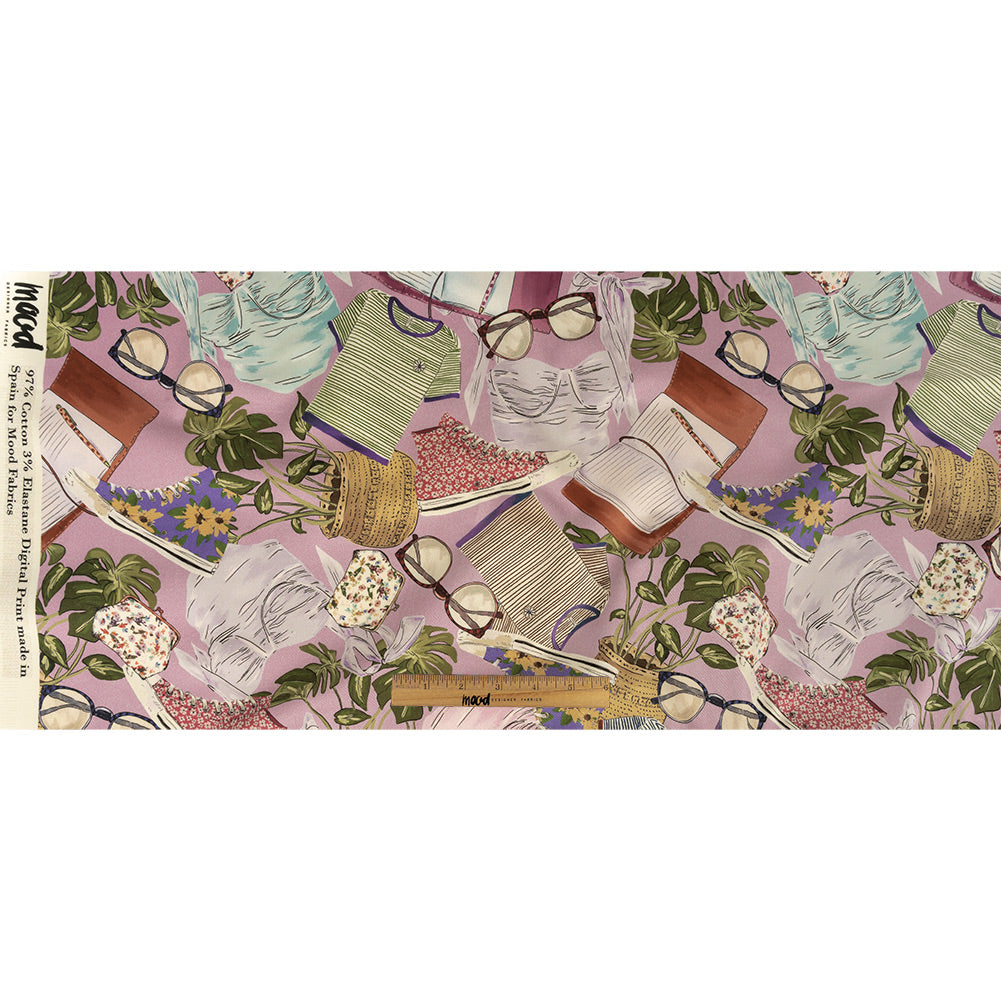 Stretch Cotton Sateen - Lavender Clothes and Plants - Morning Memory Print - Mood Exclusive Wisteria Collection Full Stretch Cotton Sateen - Lavender Clothes and Plants - Morning Memory Print - Mood Exclusive Wisteria Collection Full