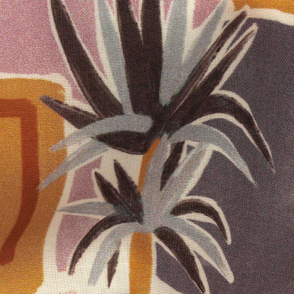 Cotton Voile - Purple and Orange Plants and Furniture - Peaceful Waking Print - Mood Exclusive Wisteria Collection Detail Cotton Voile - Purple and Orange Plants and Furniture - Peaceful Waking Print - Mood Exclusive Wisteria Collection Detail