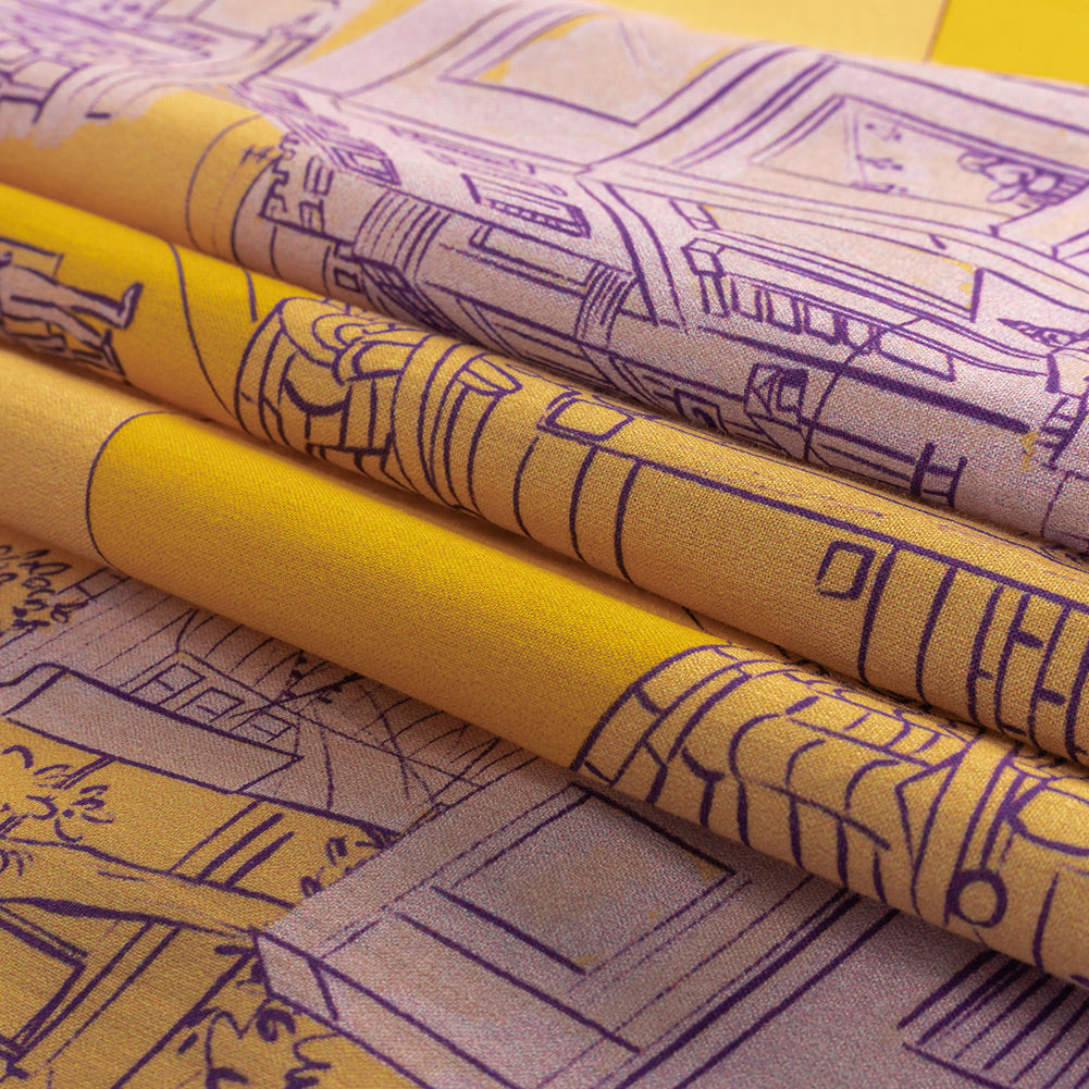 Cotton Voile - Orange and Fair Orchid Streetscapes and Trees - Growing Roots Print - Mood Exclusive Wisteria Collection Folded Cotton Voile - Orange and Fair Orchid Streetscapes and Trees - Growing Roots Print - Mood Exclusive Wisteria Collection Folded