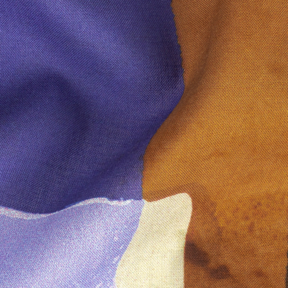 Cotton Voile Panel - Purple and Brown Painterly Geometric - Around the Block Print - Mood Exclusive Wisteria Collection Detail Cotton Voile Panel - Purple and Brown Painterly Geometric - Around the Block Print - Mood Exclusive Wisteria Collection Detail