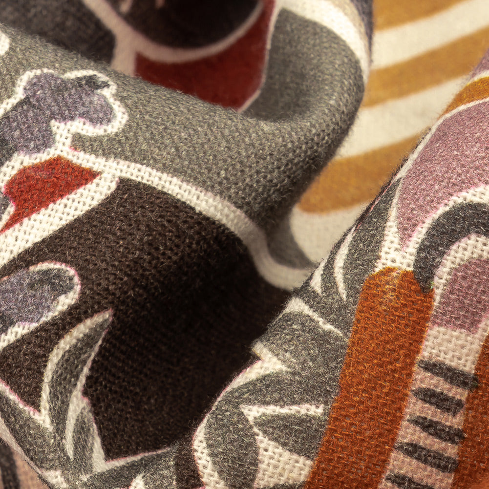 Linen and Rayon Woven - Purple and Orange Plants and Furniture - Peaceful Waking Print - Mood Exclusive Wisteria Collection Detail Linen and Rayon Woven - Purple and Orange Plants and Furniture - Peaceful Waking Print - Mood Exclusive Wisteria Collection Detail