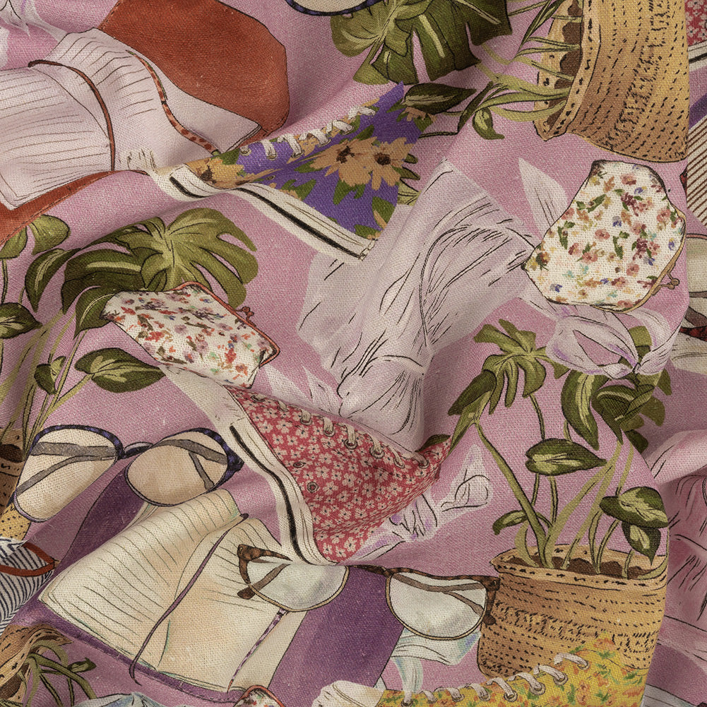 Linen and Rayon Woven - Lavender Clothes and Plants - Morning Memory Print - Mood Exclusive Wisteria Collection Linen and Rayon Woven - Lavender Clothes and Plants - Morning Memory Print - Mood Exclusive Wisteria Collection