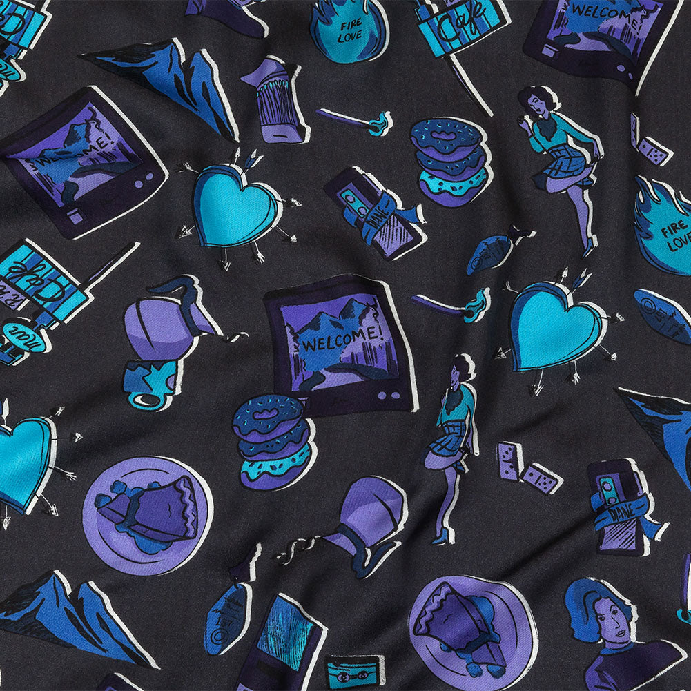 Rayon Challis - Purple and Blue Iconic Symbols - Live at Sun Studio Print - Mood Exclusive Indigo Collection Rayon Challis - Purple and Blue Iconic Symbols - Live at Sun Studio Print - Mood Exclusive Indigo Collection