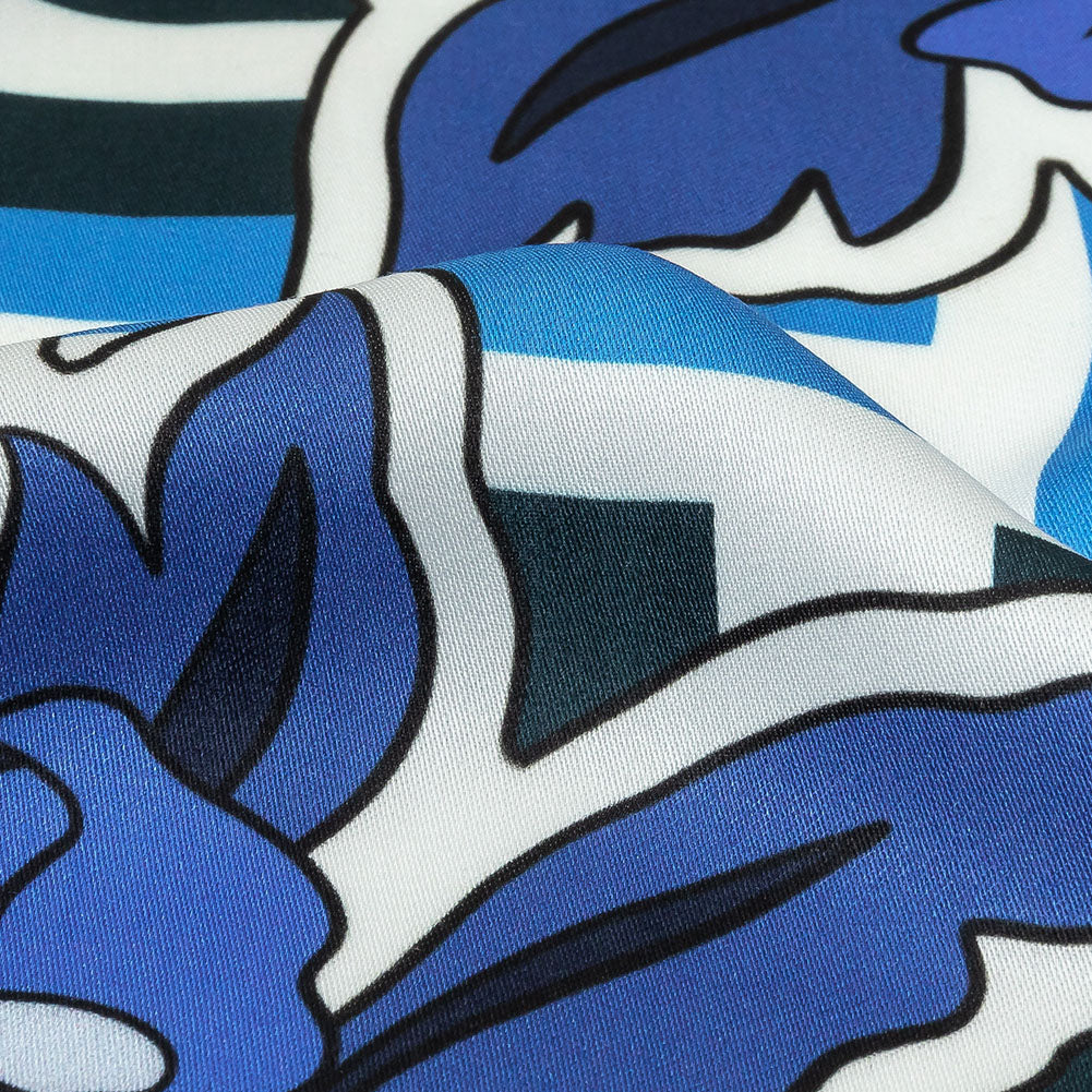 Rayon Challis - Flowers and Stripes - Stuck on Blue Print - Mood Exclusive Indigo Collection - Detail Rayon Challis - Flowers and Stripes - Stuck on Blue Print - Mood Exclusive Indigo Collection - Detail