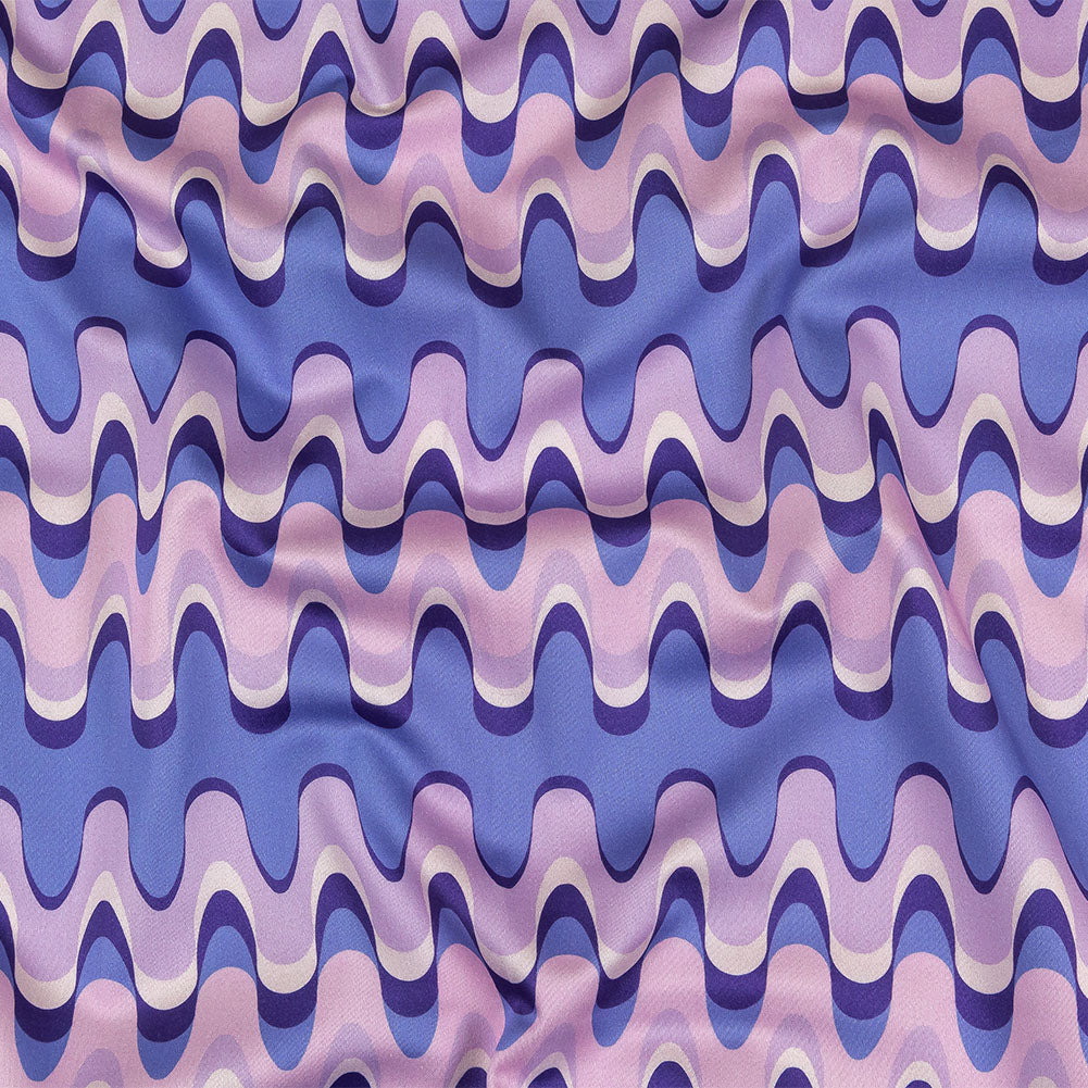 Stretch Cotton Sateen - Purple and Blue Bubbly Zig Zags - Blue Jay Waves Print - Mood Exclusive Indigo Collection Stretch Cotton Sateen - Purple and Blue Bubbly Zig Zags - Blue Jay Waves Print - Mood Exclusive Indigo Collection
