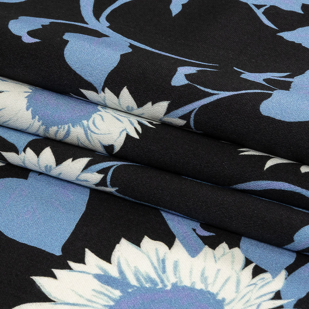 Stretch Cotton Sateen - Blue Floral - Adore You Print - Mood Exclusive Indigo Collection - Folded Stretch Cotton Sateen - Blue Floral - Adore You Print - Mood Exclusive Indigo Collection - Folded