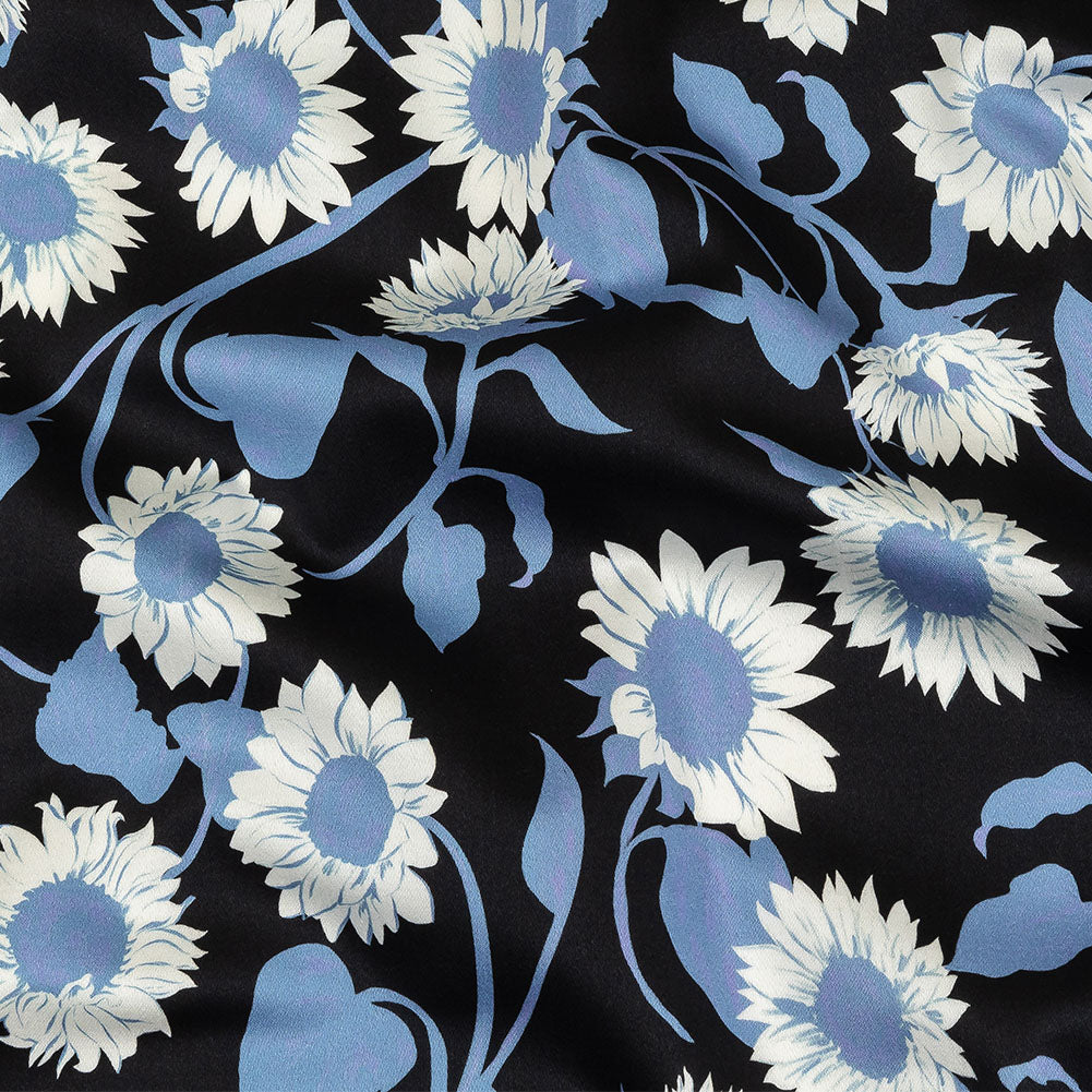 Stretch Cotton Sateen - Blue Floral - Adore You Print - Mood Exclusive Indigo Collection Stretch Cotton Sateen - Blue Floral - Adore You Print - Mood Exclusive Indigo Collection